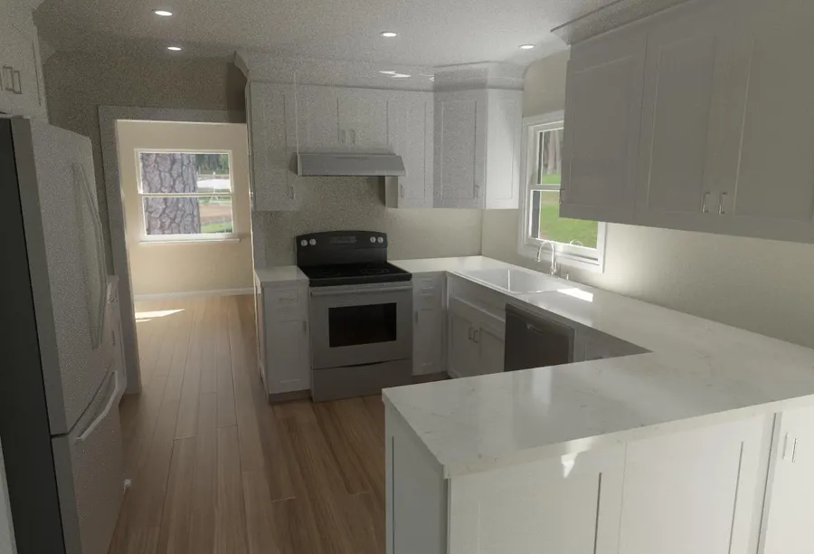 Photoreal 3D render of a traditional kitchen