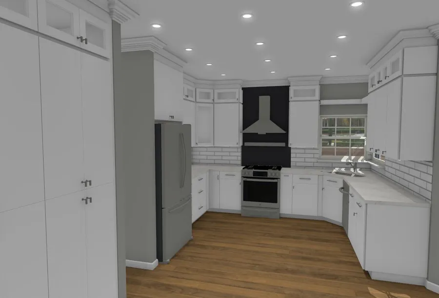 Photoreal 3D render of a modern kitchen