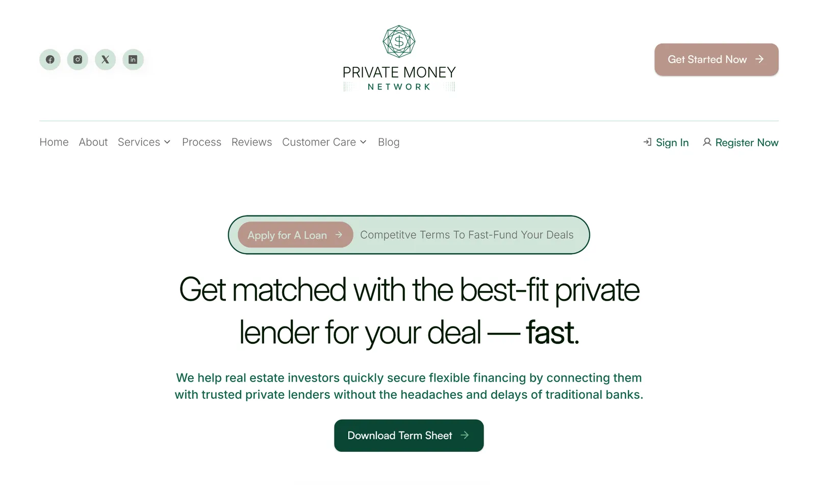 Private Money Network website detail